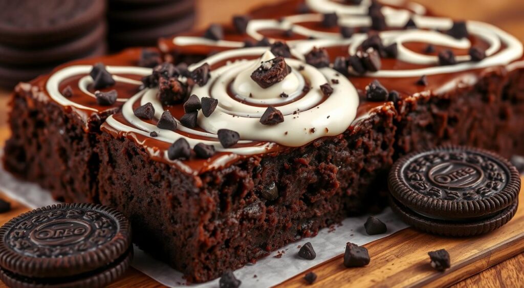 Oreo brownies with cream cheese swirl