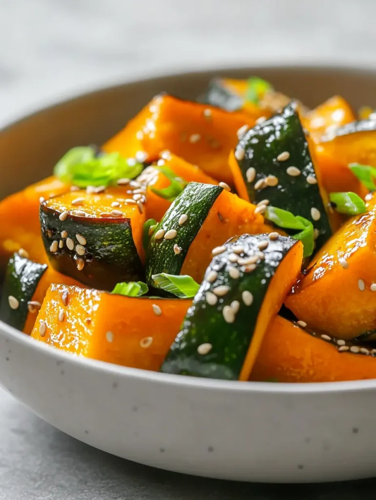 Lighter version of Chinese kabocha squash steamed to perfection with light sauce drizzle and garnishes